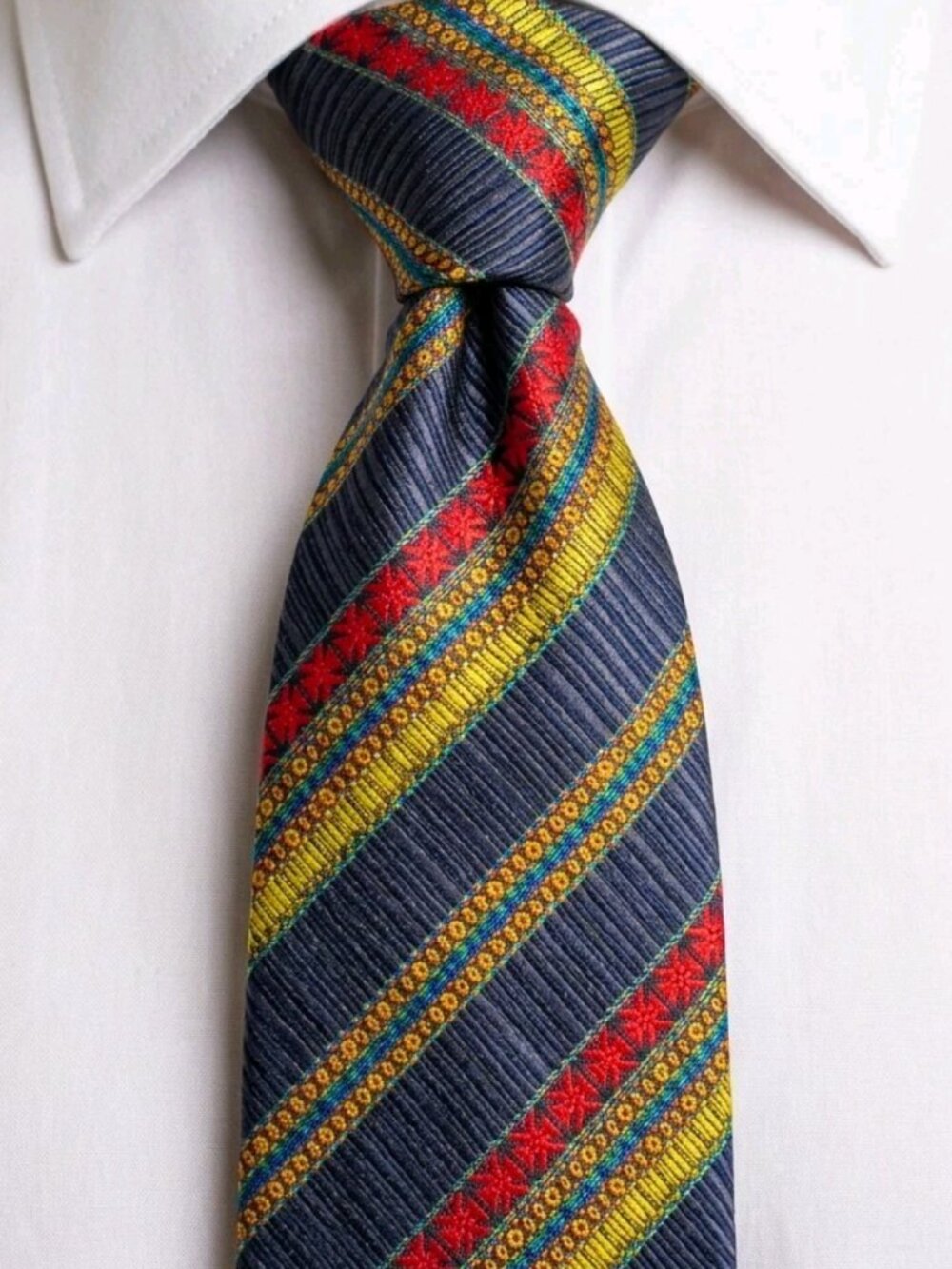 MOB BOSS! Vtg 80s KARL LAGERFELD Textured Silk Ottoman Stripe Jacquard Tie Italy